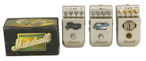 Three Marshall guitar pedals to include a boxed JH-1 Jack Hammer, an SV-1 Super Vibe and a GV-2