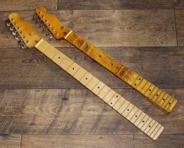 Tele type maple board baritone guitar neck; together with another Tele type maple board guitar