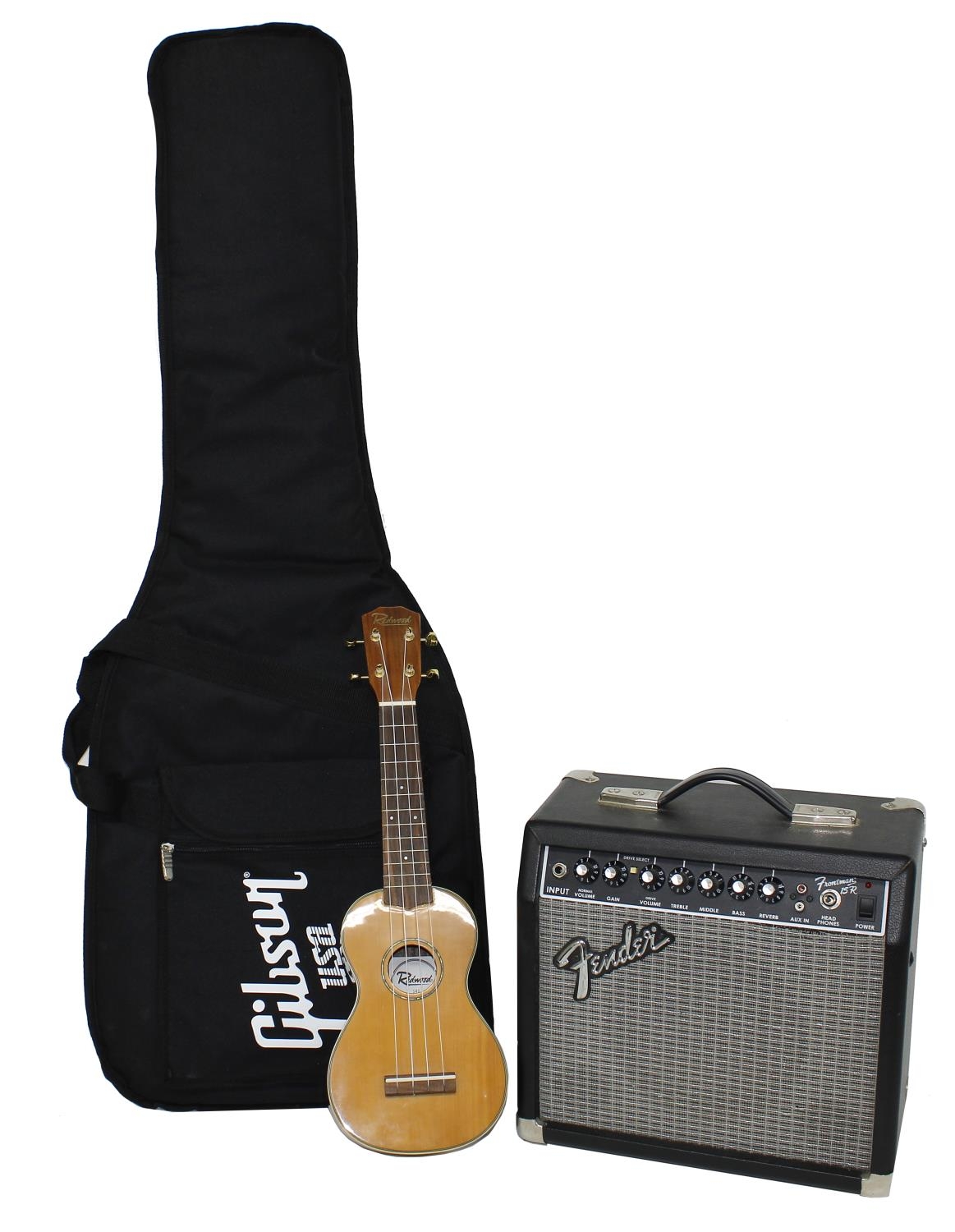 Gibson USA electric guitar gig bag; together with a Fender Frontman 15R guitar amplifier and a