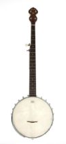 Pilgrim five string banjo, with 11" skin and inlaid star markers on the fingerboard, soft case