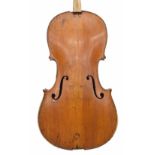 19th century violoncello, partially restored and with new replacement rib to the upper bass side