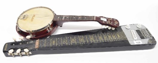 G.H & S. Carnival banjo mandolin, with 8" skin, case; also a contemporary Jagard lap steel guitar,