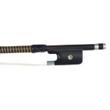 Nickel mounted violin bow stamped Imperial, the stick round, the ebony frog inlaid with pearl eyes