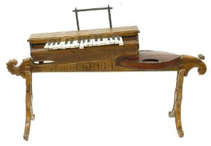 French bowed monochord circa 1890, with oak foliate carved keyboard attachment with ivory keys, upon