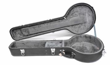 Good old Grafton hard banjo case, with grey plush lined fitted interior