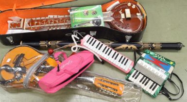 Collection of various modern instruments including; a sitar with tutor, child's electric viol shaped