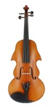 Unusual and eccentric contemporary viola, unlabelled, with scrolling double gourd shaped outline,