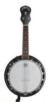 Grafton ukulele banjo, with banded mahogany resonator, 8" skin and mother of pearl star markers to