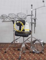 Various percussion related items: good large chrome percussion stand with folding legs, Millenium