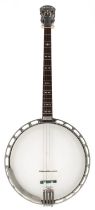 Gibson Mastertone TB3 banjo, with tenor neck and Ozark body, with geometric mother of pearl inlay to