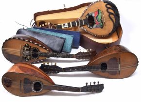Three old Neapolitan mandolins, two labelled F. de Mureda... and F. Ferrari & Co..., and another