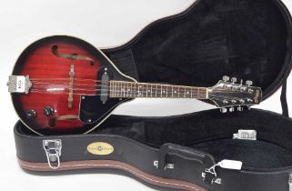 Stagg pear shaped electric mandolin, fitted with two tuning knobs, associated hard case