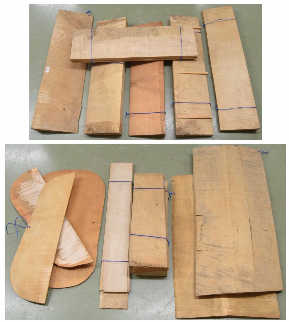 Quantity of maple and spruce cut for violoncello fronts and backs; also a small quantity of rib wood