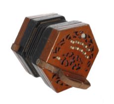 Lachenal two row Anglo concertina, with twenty bone buttons on pierced wooden ends and steel