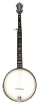 Gretsch Broadkaster Supreme five string banjo, with maple sides and open back, geometric mother of
