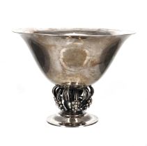 Georg Jensen Danish 925 silver pedestal bowl, the body with wide flared rim upon a scroll support