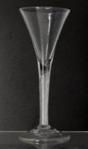 18th century air twist stem wine glass, with trumpet flared bowl, 7.5" high
