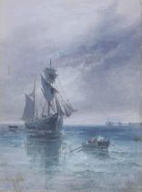 Sarah Louise Kilpack (1839-1909) - Fishing boat and other vessel, possibly by moonlight, signed also