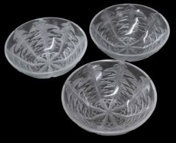 René Lalique - three small 'Pissenlit' glass bowls, with moulded R.Lalique and engraved France