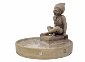 Rare Doulton Lambeth stoneware architectural statue and birdbath  designed by Harry Simeon, modelled