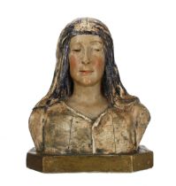 19th century figural bust sculpture of Madonna, modelled in plaster and polychrome decorated,