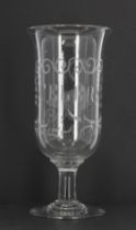 Victorian engraved glass celery vase, decorated with foliate sprays and a swan, 10.25" high