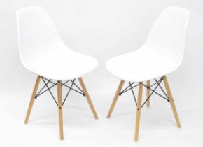 After Charles & Ray Eames - pair of DSW type dining chairs in white, 18" wide, the backs 32" high (