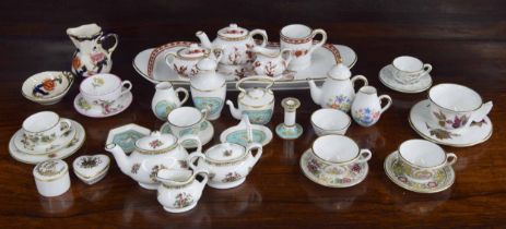 Spode miniature porcelain tea set; together with miniature candlestick and further miniature tea
