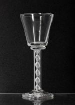 Georgian ribbon twist stem cordial / wine glass, with bucket bowl upon a straight support, 5" high