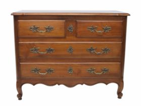 French style fruitwood chest of drawers, the shaped moulded top over two short and two long drawers,