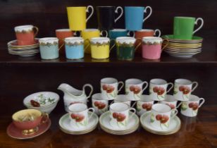 Twelve Spode 'Country Lane' coffee cans with ten saucers; also with sugar bowl and jug; together