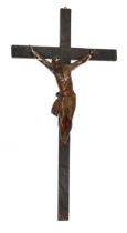 Rare Spanish Colonial 'Cristo Negro' crucifix, carved wood and polychrome dectorated gesso, 19th