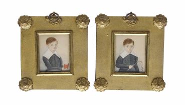 English Primitive School (19th century) - Portrait miniature of a young boy, three quarter length