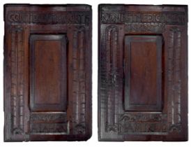 Good pair of 17th century carved walnut panelled doors of nice patina, reputedly taken from a