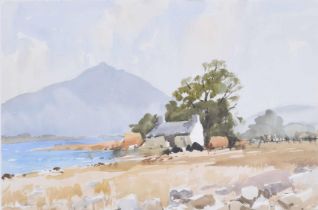 Edward Wesson RI., RSMA., RBA., RI., (1910-1983) - Scottish landscape with a croft amongst trees and