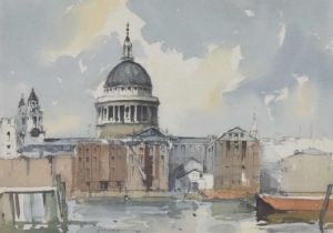 Edward Wesson RI., RSMA., RBA., RI., (1910-1983) - St Paul's Cathedral and other buildings on the