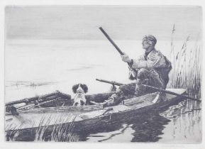 Winifred Maria Louise Austen (1876-1964) -  Sportsman in a punt holding a gun, his dog seated