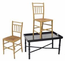 Pair of Sussex style faux bamboo painted chairs, 16" wide, 34" high; together with a painted