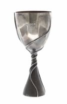 Silver goblet in an Art Nouveau style, decorated with three raised spiral bands, maker TTW, London