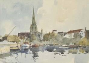 Edward Wesson RI., RSMA., RBA., (1910-1983) - "St Mary Redcliffe, Bristol", signed and dated '81 (