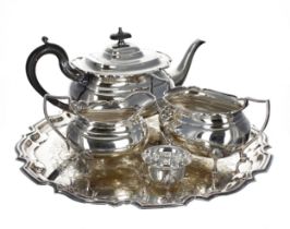 Harrison Fisher & Co. of Sheffield silver plated three piece tea set; comprising tea pot 6" high,