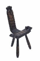 Spanish 'Brutalist' style carved birthing chair, 19" wide, 30" high