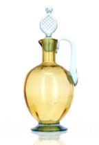 French amber and blue glass decanter with stopper, in the manner of George Sand for Cristallerie