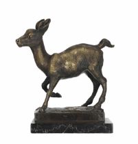 French School - bronze figural study of a young deer in the manner of Antoine Louis Barye, mounted