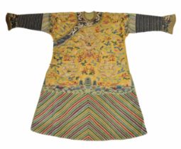 Fine and very rare 19th century Chinese Imperial gold and yellow dragon pattern robe, similar to