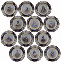 Good set of twelve Sévres Paris porcelain cabinet portrait plates, painted with the bust portraits