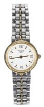 Tissot bicolour lady's wristwatch, reference no. T953, textured white dial with gilt quarter hour