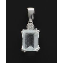 Modern 18ct white gold aquamarine and diamond pendant, the aquamarine 1.80ct approx, round