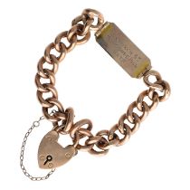 9ct rose gold curb and identity bracelet, with safety chain, 16.9gm