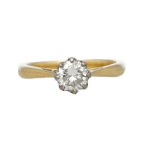 18ct yellow gold solitaire diamond ring, round brilliant-cut, 0.60ct approx, clarity VS2-SI1, colour
